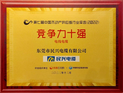 莞企xcsports电缆荣登2022年中国不动产供应链行业竞争力十强